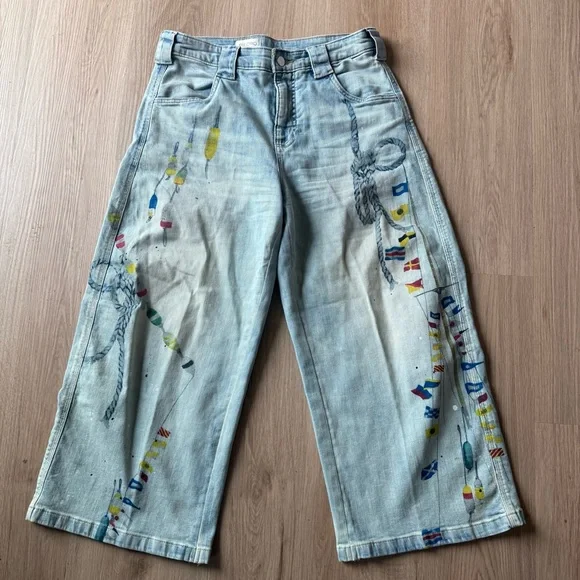 Anthropologie Pilcro High-Rise Carpenter Jeans Wide Leg Nautical Sea Boats Sz 29 - Picture 3 of 7